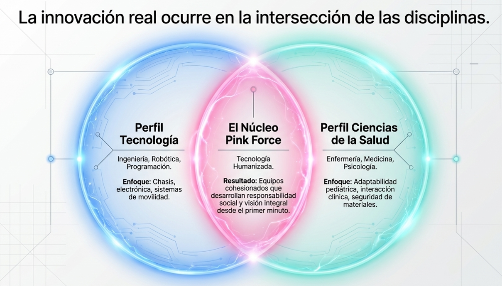 Diagrama de intersección entre perfiles tecnológicos, ciencias de la salud y el núcleo humano Pink Force